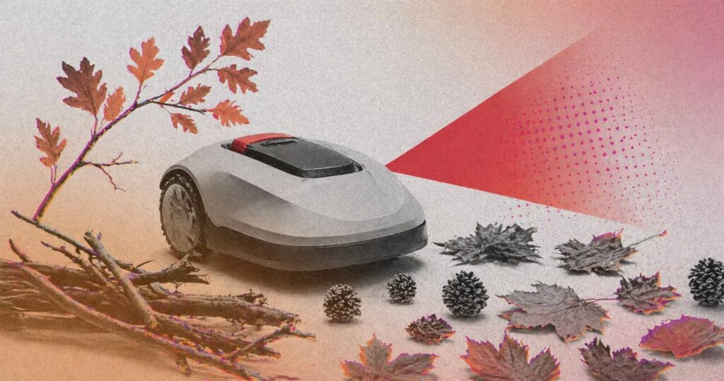 Robot tondeuse - branches et feuilles